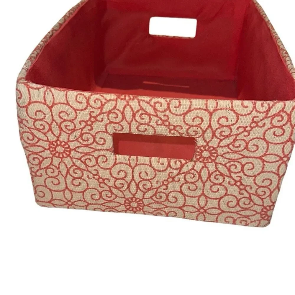 Printed Cream & Pink Fabric Clothes Bin Storage Organizer Box 10